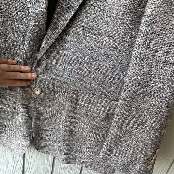 VTG Cricketeer Sport Coat Gray Woven Textured Blazer Silk Blend USA 44R ACTWU